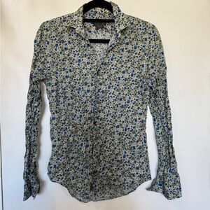 Zara Blue and White Floral Button-Down Shirt